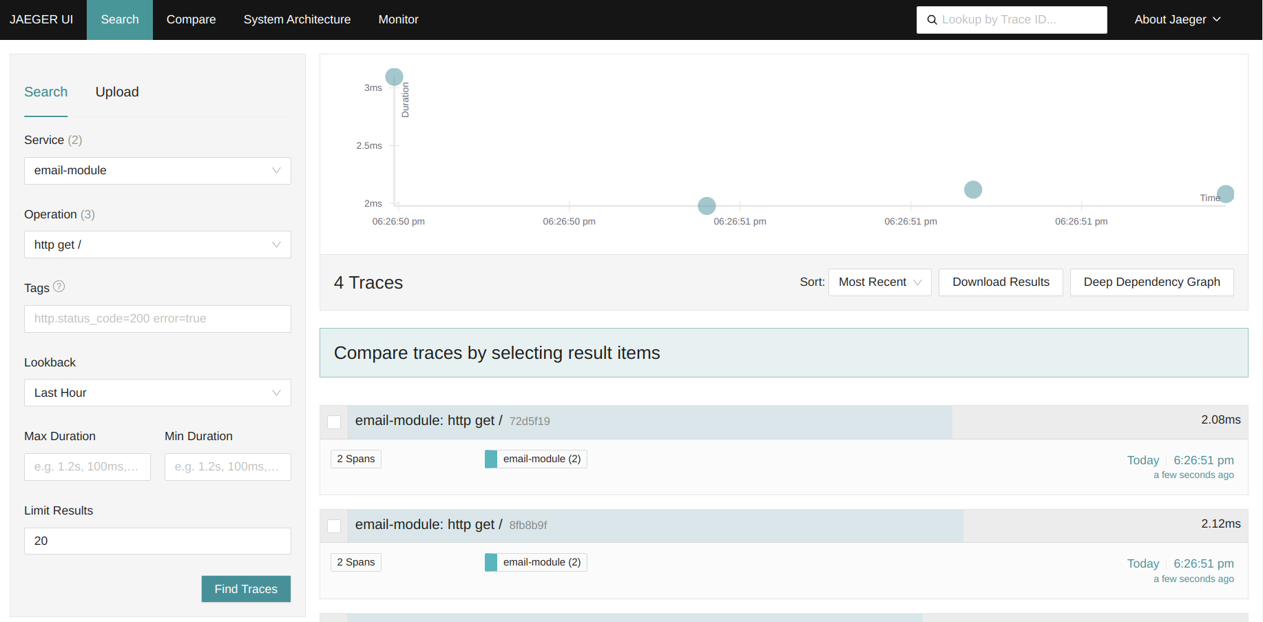 View tracing informations in Jaeger